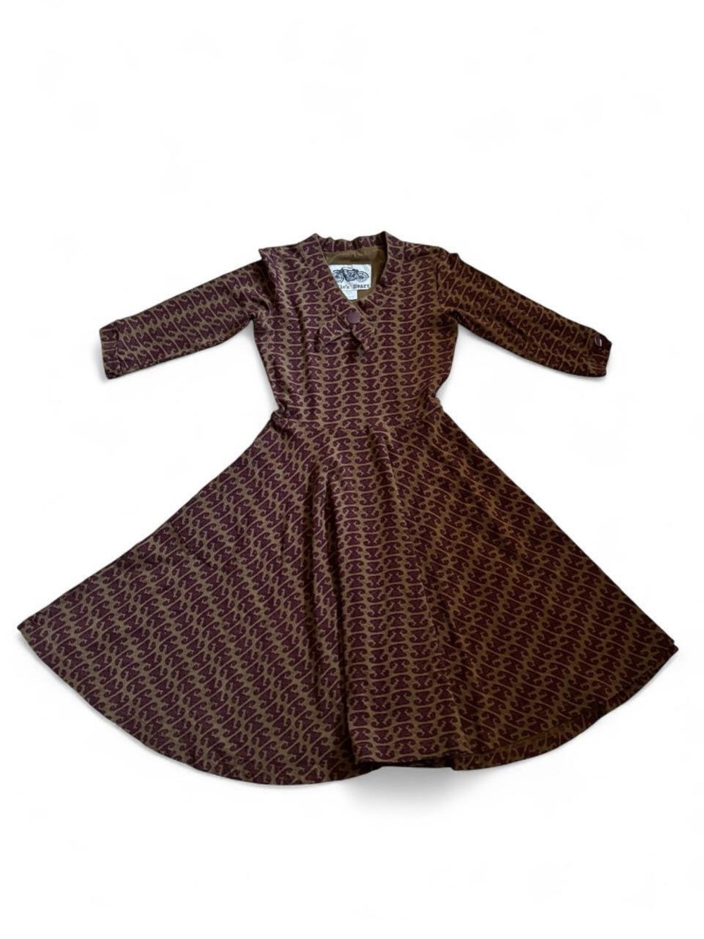 Ellie’s Hearts Infamous Vintage Style Burgundy Telephone Pattern Dress